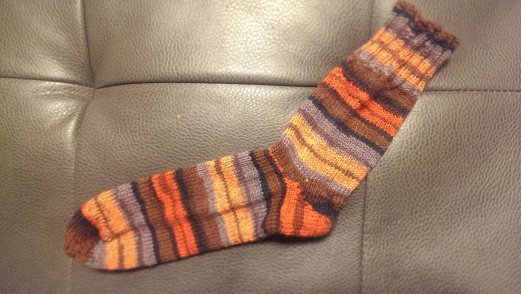 My first sock. The reason it's all alone is that I didn't yet know that you need a skein of yarn per sock. Eighteen months later it is still lonely and unfulfilled.